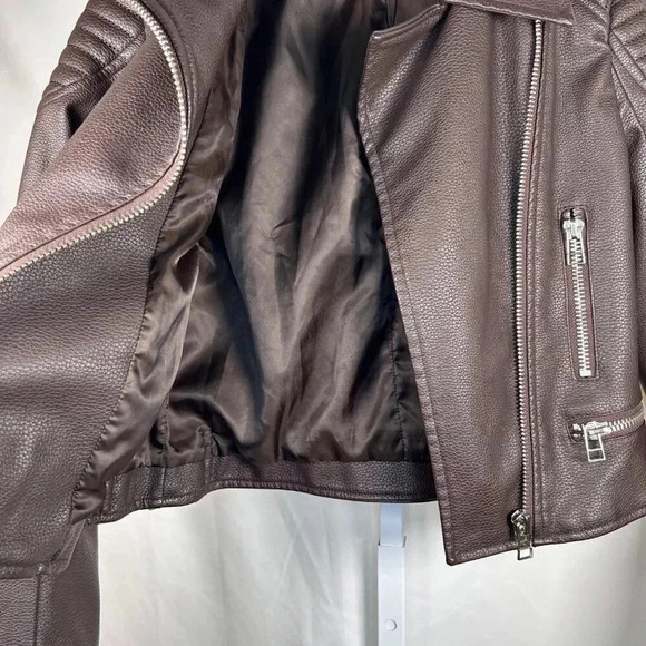 EVNL Moto Jacket Size Medium Faux Leather City Streetwear Brown Biker - Picture 9 of 10